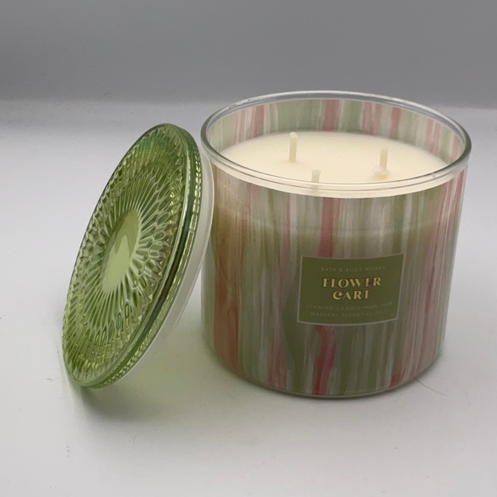 Bath & Body Works FLOWER CART Glass Lid Large candle 3 wick NEW